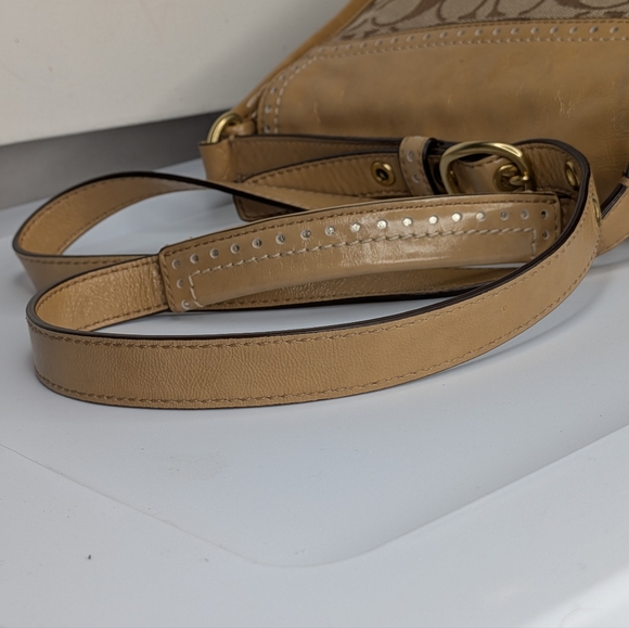 Coach Signature Bleecker Canvas Flap Crossbody Tan Patent Leather Buckle Bag - Picture 13 of 16